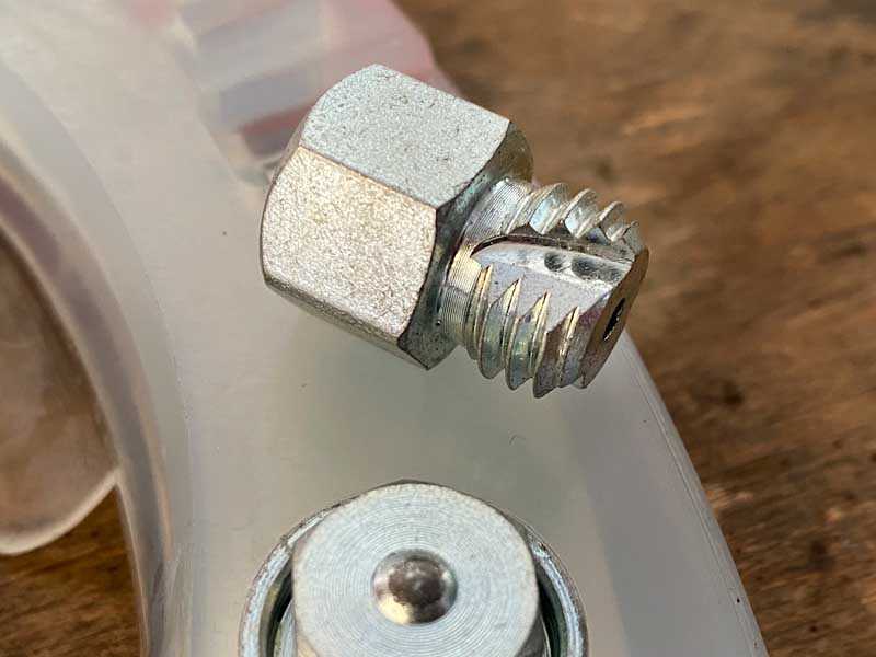 Detail view of a stud with self-tapping thread