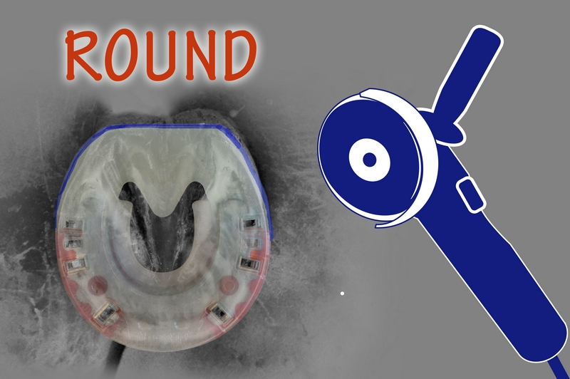 adapting a composite horseshoe to the shape of the front hoof.