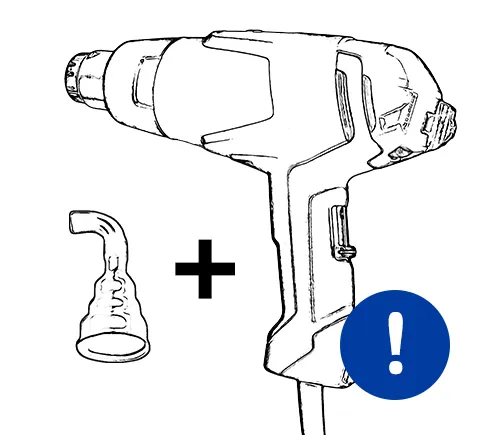 Illustration indiquant que la buse réductrice doit être compatible avec l’appareil à air chaud.