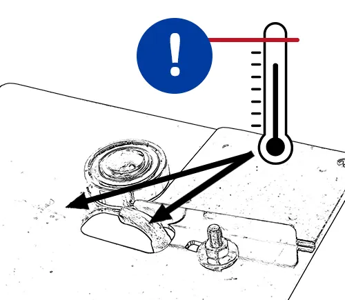 Illustration avertissant que le dispositif de soudage et la buse réductrice peuvent devenir très chauds.