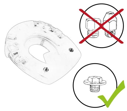 Une ferrure Duplo sans noyau métallique dans la zone des talons ne doit être utilisée qu’avec de petits crampons antidérapants avec disque. Les crampons de grande taille ne conviennent pas.