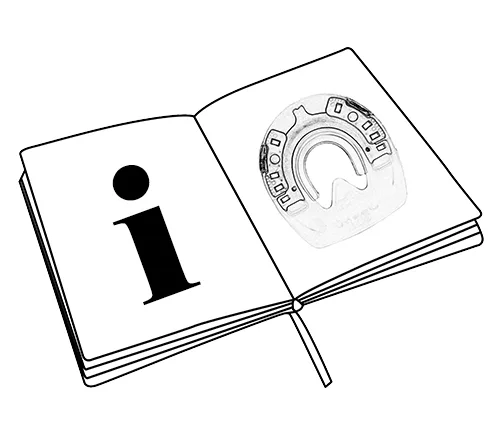 Un livre ouvert avec une icône d’information et une ferrure Duplo - une indication renvoyant à un mode d’emploi et à des informations de sécurité.