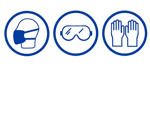 Les trois symboles indiquent un équipement de protection recommandé : une protection respiratoire, une protection des yeux et une protection des mains doivent être portées.