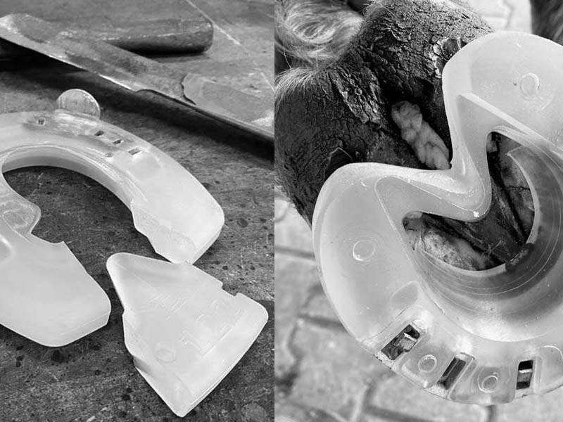 Composite hoof shoes modified for the treatment of thrush in the frog area