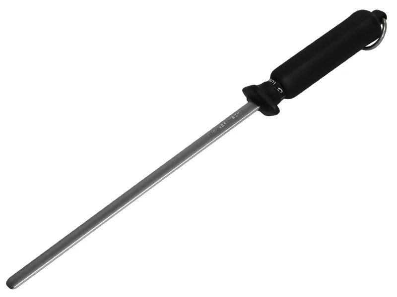 Afilador ovalado negro Luwex con recubrimiento de diamante para legras y cuchillas rectas, con protector de dedos y gancho para colgar