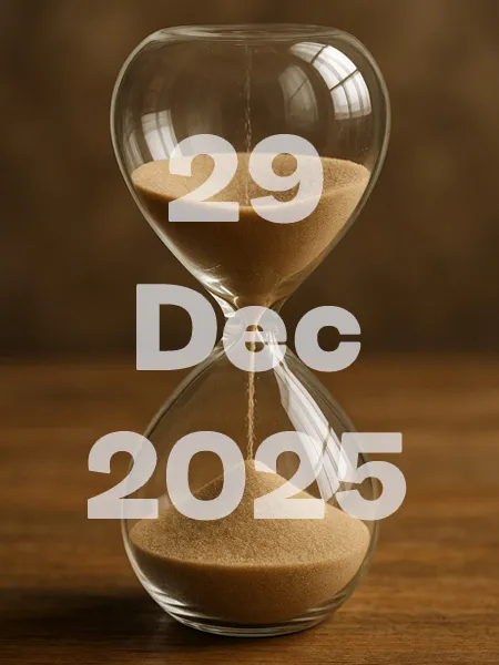 Sanduhr mit Datum 29.12.2025.