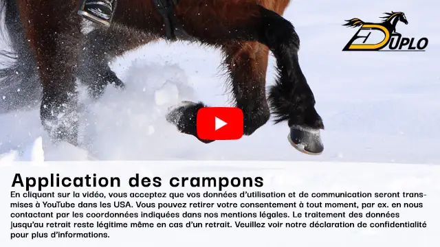Vidéo sur le montage des crampons antidérapants sur le fer à cheval composite.
